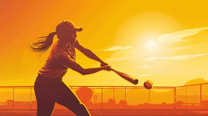 illustration of woman playing softball, international softball day