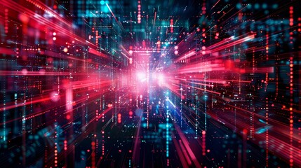 Obraz premium A computer generated image of a cityscape with a red and blue background