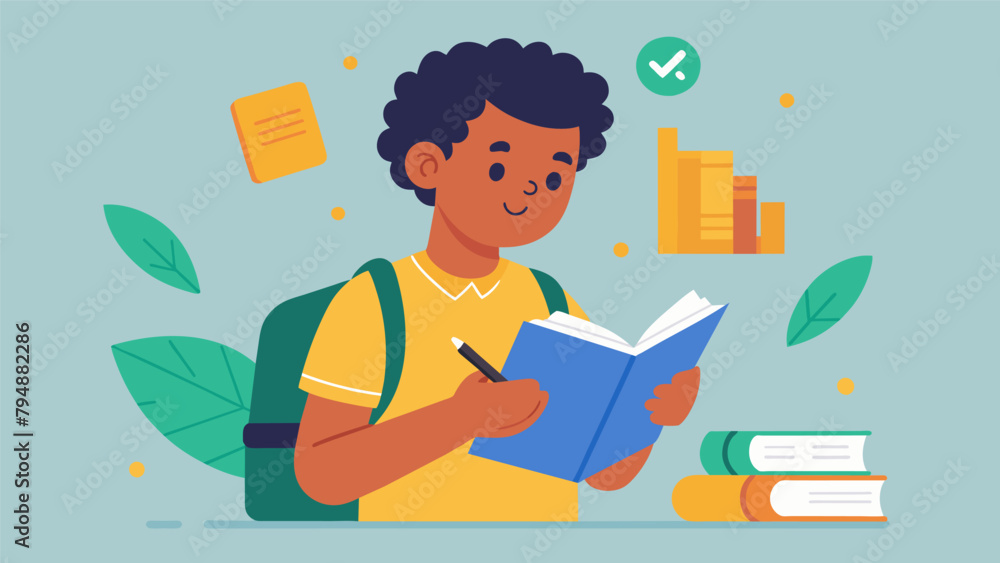 Aufkleber a student browsing through a backtoschool budgeting book taking notes on how to effectively manage t