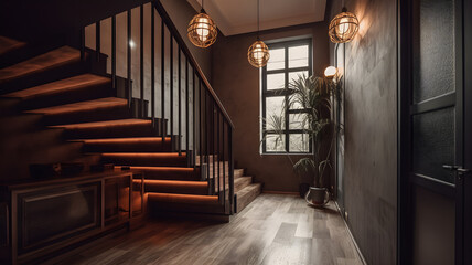 Fototapeta premium A Staircase Hall of Classic Luxury with Exquisite Furniture Ensemble