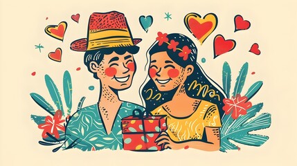 Vibrant of Cultural Traditions Dia dos Namorados in Brazil Showcases Romantic Gestures and Joyful Togetherness - obrazy, fototapety, plakaty