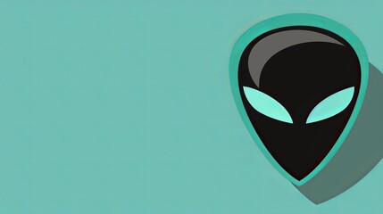   A black alien head with green eyes against a blue backdrop Shadow to the image's left side