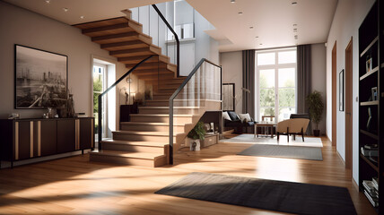 Obraz premium The Timeless Charm of a Luxurious Stair Hall Adorned