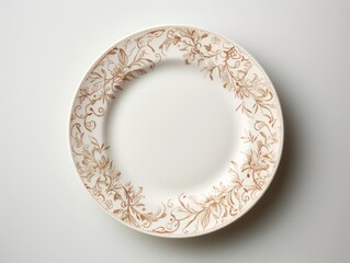 vintage hand-painted ceramic plate with gold ornament on a white background