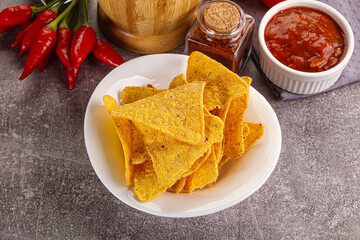 Mexican corn nachos chips with salsa - 794886804