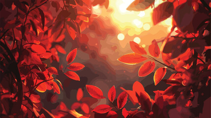 Red autumn leaves in a forest at sunset. Macro image