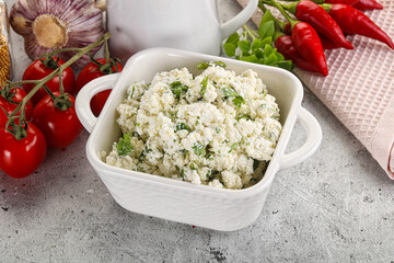 Curd cheese with green herbs