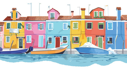 Colorful houses on the canal in Burano island Venice