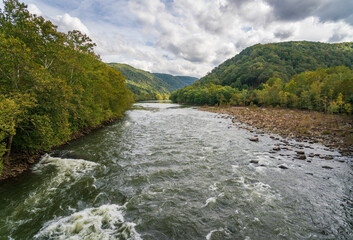 An Overlook of the River at New River Gorge National Park and Preserve in southern West Virginia in the Appalachian Mountains