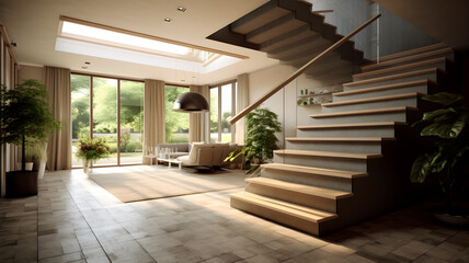 Fototapeta premium Ascending Through a Stair Hall Embellished with Opulent Furniture