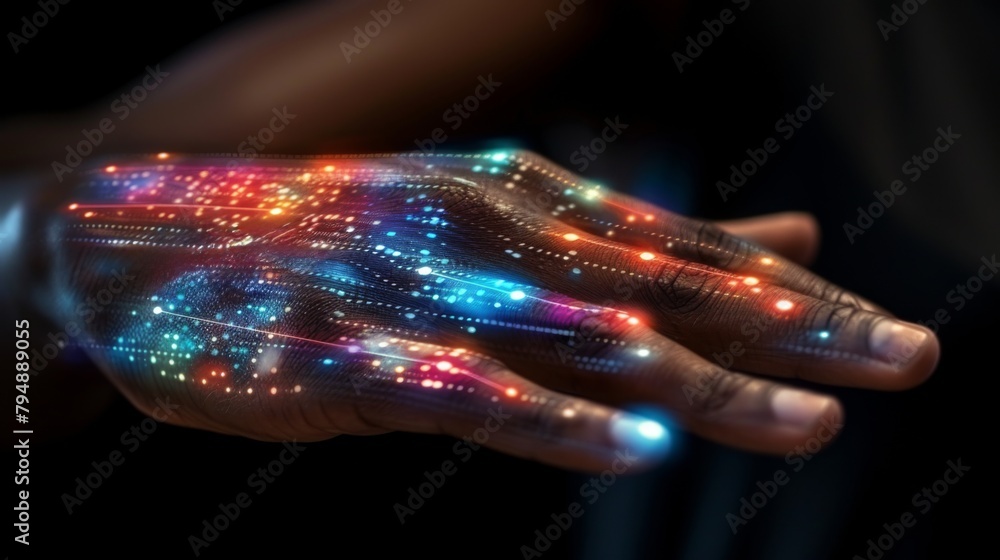 Poster digital innovation hub depict a businessman interacting with a virtual screen displaying business da