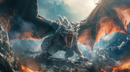 Obraz premium A huge aggressive mystical dragon