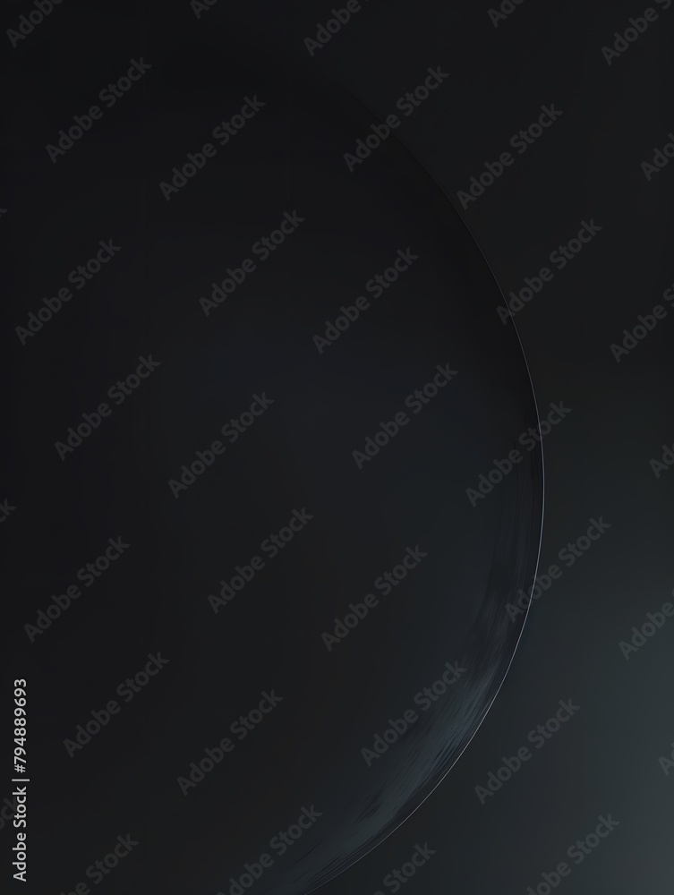 Poster a dark, seemingly reflective surface with a curved line, part of a circular object, minimalism moder