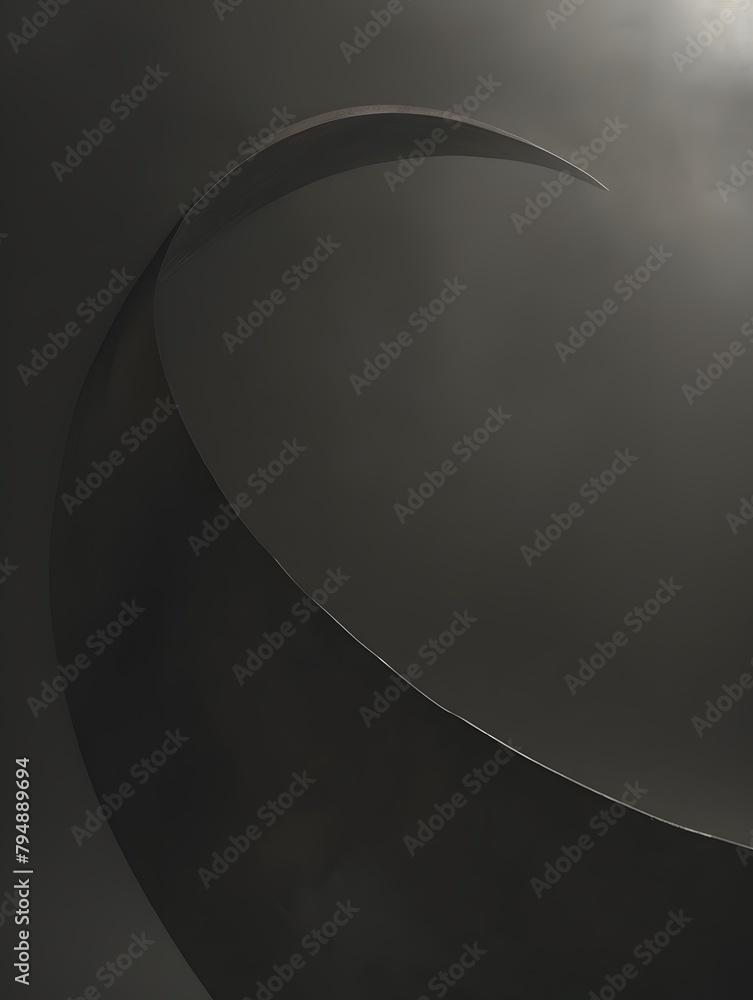 Poster a dark, seemingly reflective surface with a curved line, part of a circular object, minimalism moder