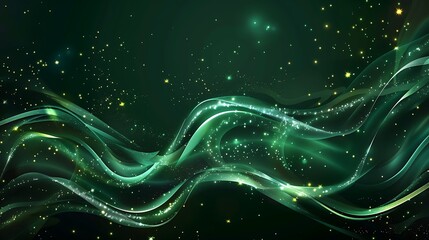 Luxury green background with wave glowing green lines lighting effect sparkle. premium award ceremony design. Generative Ai