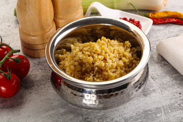 Boiled bulgur wheat in the bowl