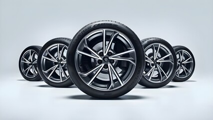 Four car wheels and tires isolated on white background. 