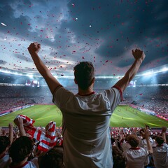 back view of male soccer fan in stadium