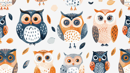 Estores personalizados com sua foto Colorful seamless pattern with funny smart owls on white background