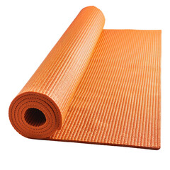 An orange yoga mat set against a transparent background isolated on transparent background