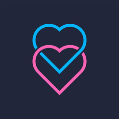 Linked or interlocked heart symbol logo. Love concept.