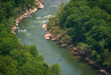 View of Whitewater Rafters at New River Gorge National Park and Preserve in southern West Virginia...