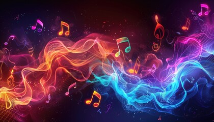 A colorful, swirling line of musical notes by AI generated image - Powered by Adobe