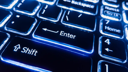 Neon keyboard with enter button.