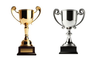 gold and silver trophy cups isolated on transparent background