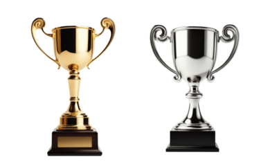 gold and silver trophy cups isolated on transparent background