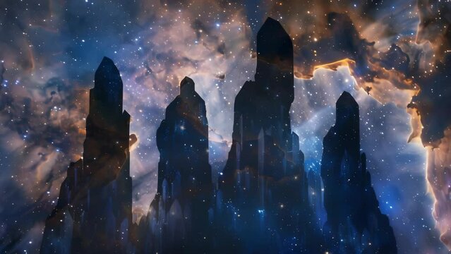 Crystal silhouettes etched upon the twilight veil shift and shimmer, channeling cryptic chronicles inscribed on veils of molten silver. 