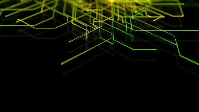 Futuristic Network Lines form a Technical Structure. Green and Yellow Computing Concept with copy-space.