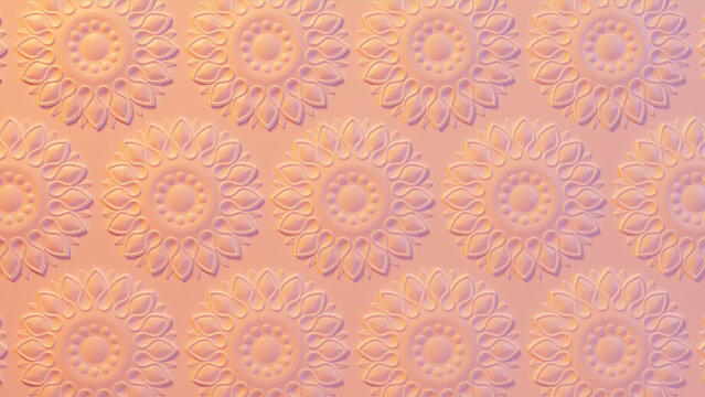 Pink and Yellow 3D Stucco Pattern Background. Elegant Light Decorative Wallpaper.