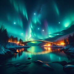 Beautiful Northern Lights aurora of the Nordic nature at night.