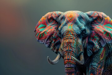 Obraz premium Abstract colorful elephant with geometric patterns and shapes