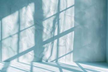 Closeup of a ladders shadow cast on a light blue wall, showing subtle nuances of shadows and gentle illumination