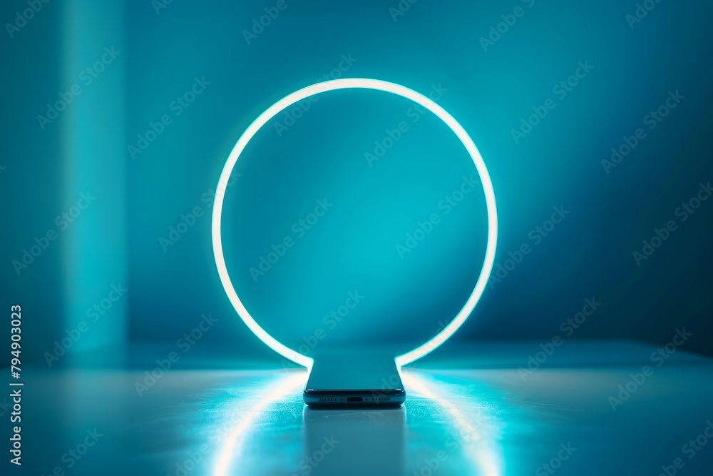 Aufkleber a small round object is placed on top of a table against a minimalist light blue background