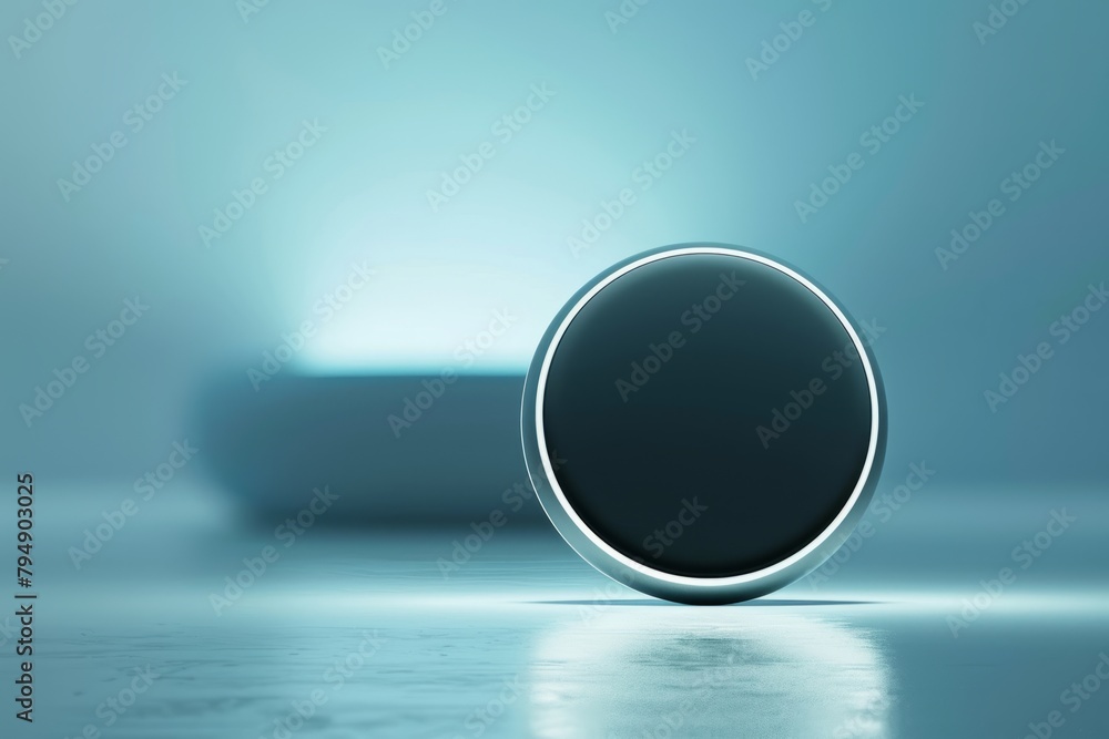 Aufkleber a round object is placed on top of a table against a light blue background