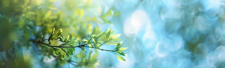 Fototapeta na wymiar Blurred spring background with blue sky and green trees