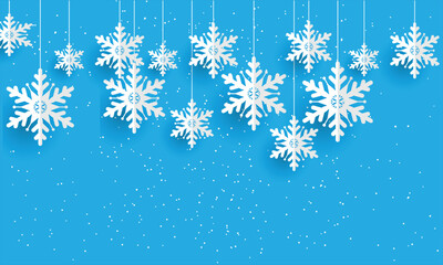 Snowflakes background pattern in blue color, Vector Christmas and New Year decoration background, Christmas snowflake background Free Vector, Blurred Winter Background with Snowflakes.