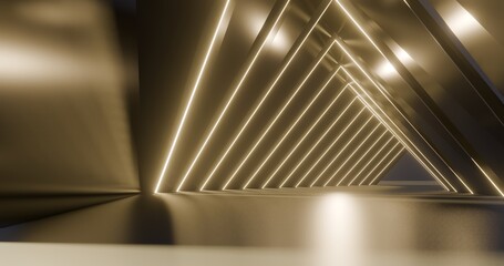 Obraz premium Futuristic architecture background empty geometric interior with glowing lamps in dark tunnel 3d render