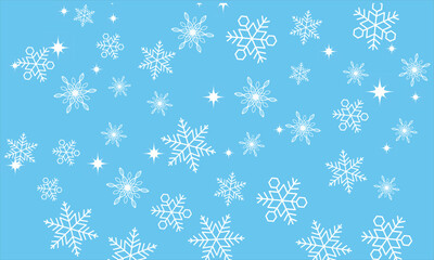 Snowflakes background pattern in blue color, Vector Christmas and New Year decoration background, Christmas snowflake background Free Vector, Blurred Winter Background with Snowflakes.