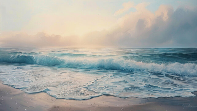Tranquil waves of color wash over the canvas, their gentle movements imbuing the scene with a sense of calm and serenity.