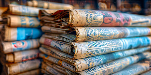 Pile of Newspapers, Source of Daily News and Information, Press and Journalism - obrazy, fototapety, plakaty