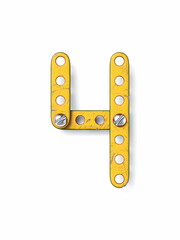 Aged yellow constructor font Number 4 FOUR 3D