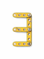 Aged yellow constructor font Number 3 THREE 3D