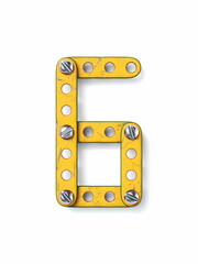 Aged yellow constructor font Number 6 SIX 3D