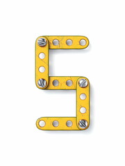 Aged yellow constructor font Number 5 FIVE 3D