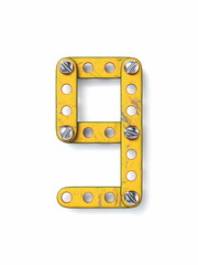 Aged yellow constructor font Number 9 NINE 3D