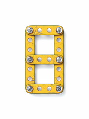 Aged yellow constructor font Number 8 EIGHT 3D
